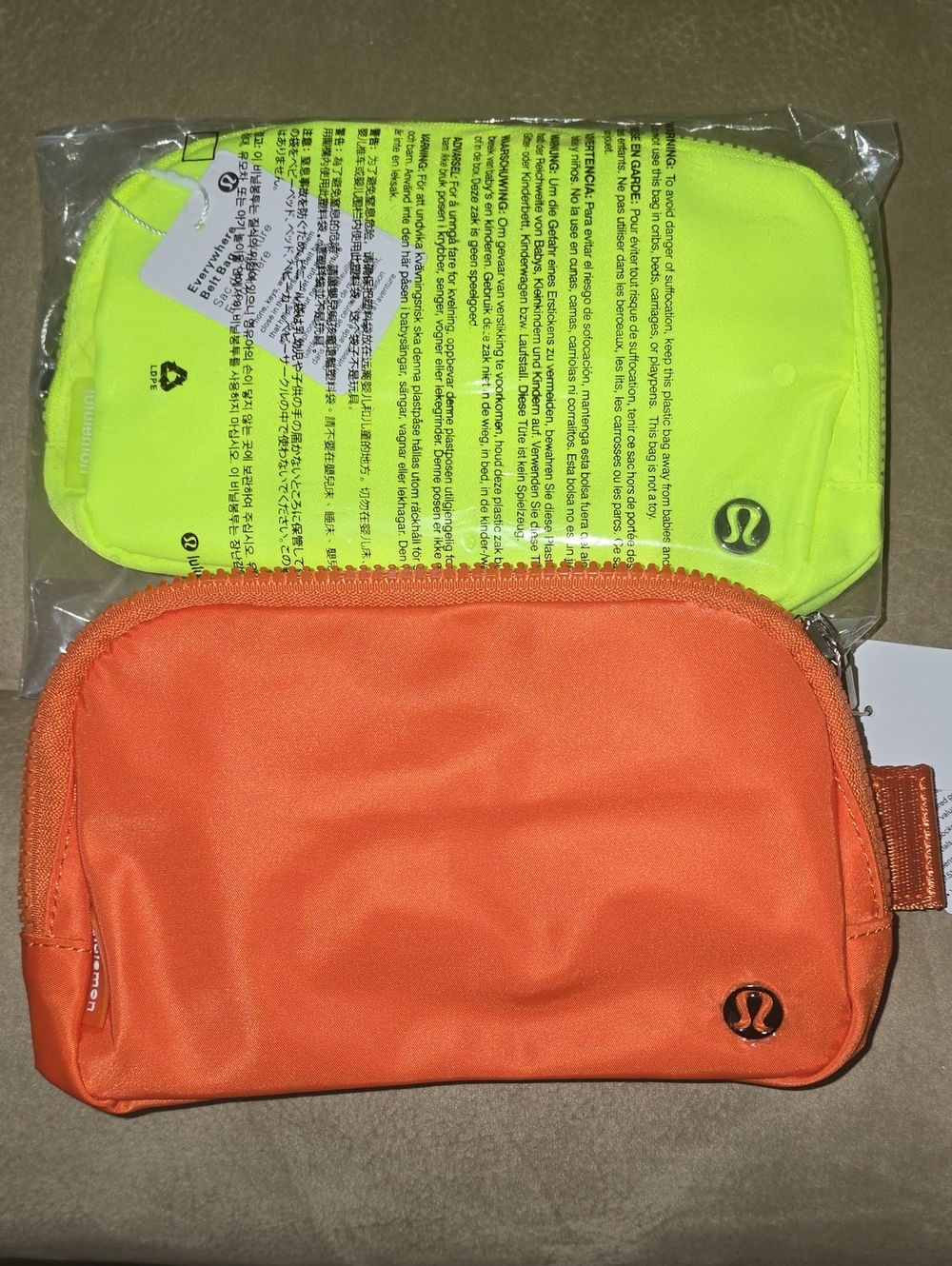 lululemon Bright Orange Zip Pouch with Neon Yellow Accent